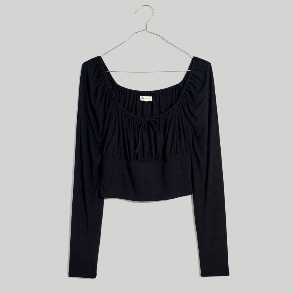 Madewell Black Ribbed Stretch Basic Square-Neck L… - image 2